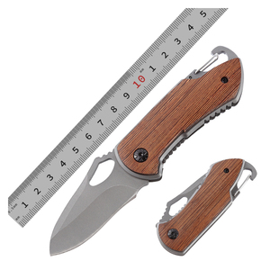 سكين Bochen قابل للطي بمقبض خشبي حلقة تسلق للصيد والتنزه حقيبة ظهر صغيرة سكين جيب EDC للبقاء على قيد الحياة للتخييم والدفاع عن النفس - Product Image 2