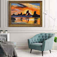 Peinture à l'huile abstraite impressionniste faite à la main, personnalisée, paysage de coucher de soleil, mer, montagne, sur toile, art mural pour salon et bureau