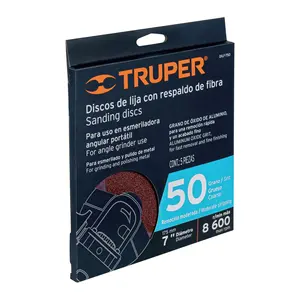 Disco de Lijado con Respaldo de Fibra BOX 5 de 7', Grano 50, TRUPER - Product Image 2