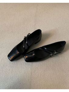 Niche Design Genuine Leather Sheepskin Square Toe Double Strap Mary Jane Shoes for Women Simple <b>Block</b> Heel Office Commuter Pumps - Product Image 3