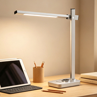 Lampe de bureau LED pliable à bras long, spectre complet, protection des yeux, CRI élevé, sans lumière bleue, avec charge sans fil pour bureau et étude