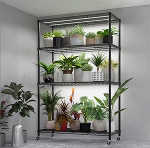 Estanterías Metálicas <span class=keywords><strong>de</strong></span> 4 Niveles, Flexibles, Ajustables y Divisibles, con Recubrimiento Epóxico Negro, para Invernadero, Hogar y Jardín - Product Image 1