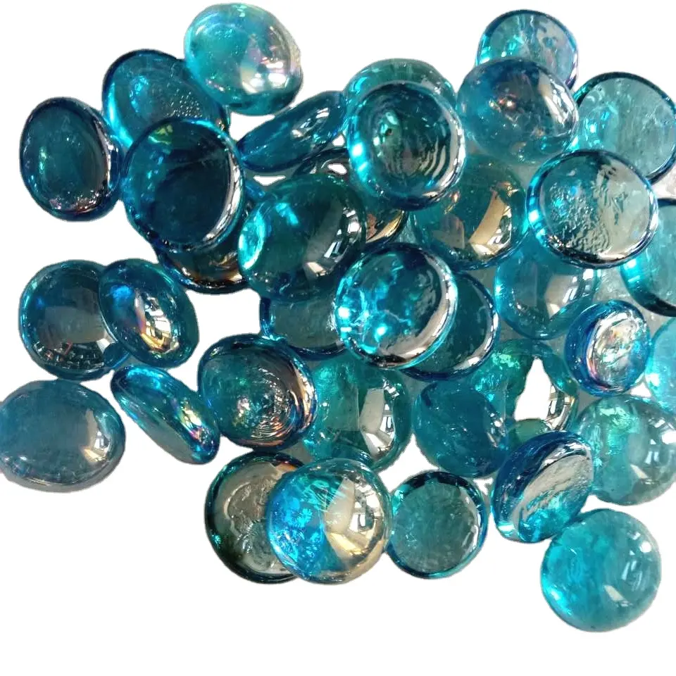 China Brand Aqua Blue Flat Glass Beads Wholesale For Fire Pits And Decoration