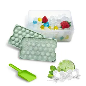 BHD Easy Release Leak-free Mini Circle Ice Cube Tray 96PCS Reusable BPA Free Plastic Ice Ball Mold with Ice Bucket for Freezer