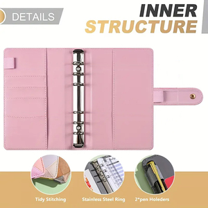 <b>Binder</b> Notebook Customizable Printing High Quality <b>A5</b> PU Leather Loose-Leaf <b>6</b> <b>Rings</b> <b>Binder</b> Hardcover Notebook - Product Image 2