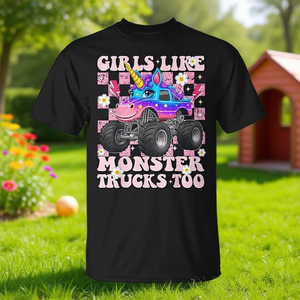 Les filles aiment aussi les Monster Trucks, t-shirt mignon licorne pour tout-petits - Product Image 3