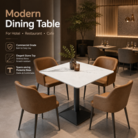 Table sur pieds carrée moderne en pierre frittée, aspect marbre, base en métal noir, coins arrondis, pour hôtel, café, restaurant, personnalisation OEM