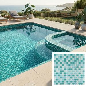 Mosaïque de verre recyclé turquoise menthe et mousse marine, tesserae vitreuse tourbillonnée aventurine, moderne, pour salle de bain, piscine, aquatique - Product Image 1
