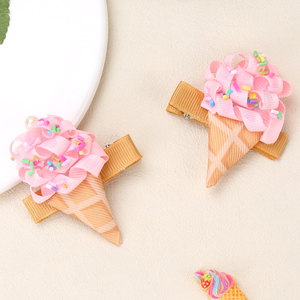 CN 2PC/가방 미니 5cm 만화 아이스크림 디자인 헤어 클립 달콤한 리본 헤어 보우 클립 어린이 소녀 - Product Image 5