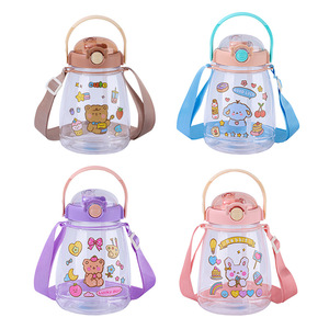 Cartoon Large Capacity Plastic Water Bottle With Straw For <b>Kids</b> Students Sports Reusable <b>Cup</b> With Handle And Strap - Product Image 3