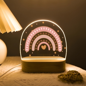 Customized Visual Warmth 3D Wooden Base Square Laser-Engraved Acrylic Board LED <b>Table</b> Lamp with Modern Design Dimmable USB Power - Product Image 2