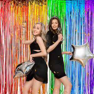 Rideaux à franges arc-en-ciel en feuille plastique, décoration de fond pour mariage et fête, magnifique toile de fond - Product Image 2