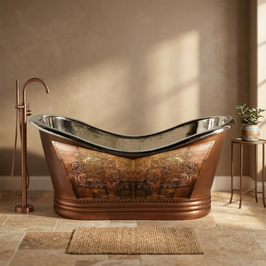 Baignoire autoportante rectangulaire classique en cuivre brillant pour villa de luxe - Artisanat indien - Product Image 4