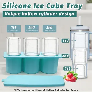 New Silicone Ice Maker 3 Hollow Cylinder With Lid And Bin Ice Cube Tray For Tumbler Cup