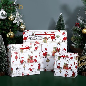 Custom Logo Merry Christmas Paper Gift Bags Santa Print Red Recyclable Paper Tote Bag With Handles Holiday Present Packaging - Product Image 3