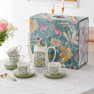 Vintage British Floral Relief Teapot Cup and Saucer <b>Set</b> Porcelain Coffee and <b>Tea</b> <b>Set</b> Women <b>Tea</b> Party <b>Set</b> - Product Image 6