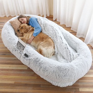 Gray Plush <b>Pet</b> Bed Round Dog <b>Sofa</b> Bed Soft Washable Sleeping Nest for Cats and Dogs - Product Image 1