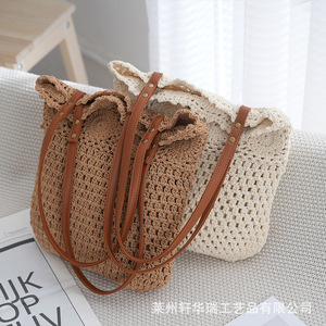 Bolso de mano de un solo hombro con diseño de flor calada de ganchillo, versátil, para playa, para mujer, primavera-verano, tejido abierto, hecho a mano - Product Image 3