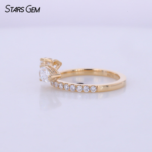 Bague unisexe de luxe Starsgem en or jaune massif 18 carats avec diamant de laboratoire taille poire 4*6mm (couleur D) 1,04 carat, design fantaisie pour usage quotidien - Product Image 2