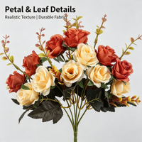 Vente en gros de bouquets de roses artificielles en soie à 12 têtes, bicolores, pour la décoration de la maison, les mariages, la Saint-Valentin, la fête des mères
