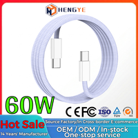 PD 60W 1M 1.5M 2M Câble de gaine en nylon tissé Charge rapide de téléphone Tressé Câble Usb C Type C à Type C Câble