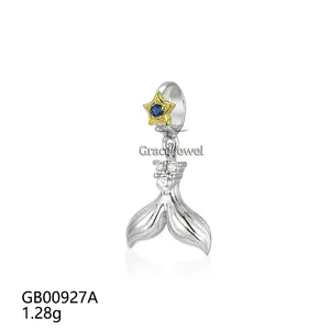 Grace Jewelry Blue Gemstone Spinel Five-Pointed Star Mermaid Tail Shape 925 Silver Trendy High Quality Custom Made Charms