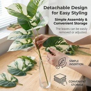 Ramo de 8 tallos de Monstera y hojas de palma, plantas artificiales para cercas exteriores, decoración interior, suministro a granel - Product Image 3