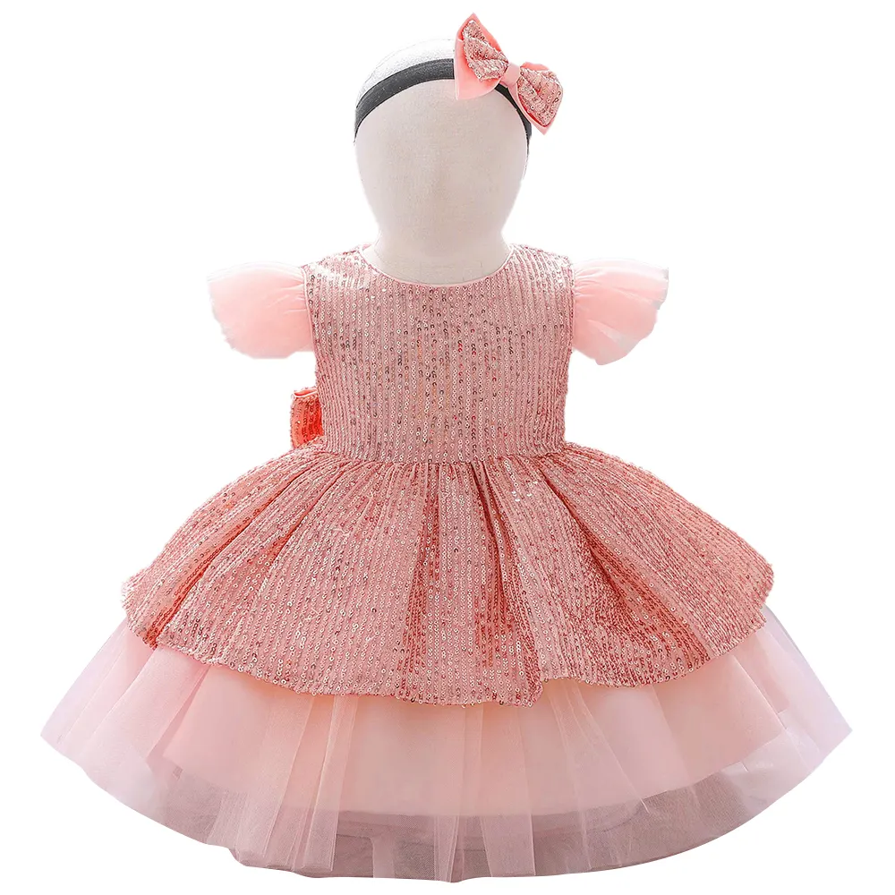 Baby Girls 0-24 Months Flutter Sleeve Tulle Dress Party Wear Frocks Sleeveless Sequin Baby Dressing Gown Baby Girl Sequin Dress