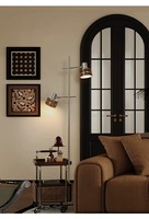Lampe sur pied moderne E27*2 avec cadre en fer et abat-jour en bois pour l'éclairage du salon et de la chambre
