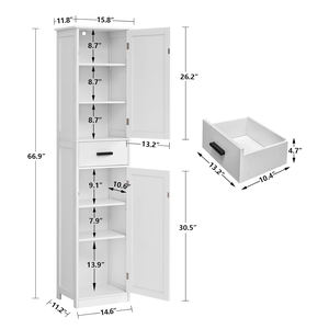 Armoire de rangement haute en bois <span class=keywords><strong>pour</strong></span> salle de bain avec 6 étagères et tiroir, étagères réglables <span class=keywords><strong>pour</strong></span> salon et bureau à domicile - Product Image 6