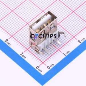 USB90-02-T1-3A-W USB Connector Bent Lead Through Hole Connector Type-A USB 2.0 Female Right Angle Insert - Product Image 1