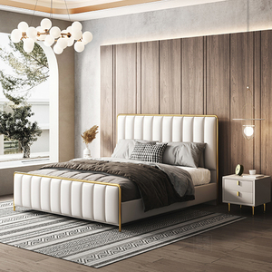 Lits à cadre <span class=keywords><strong>en</strong></span> cuir véritable <span class=keywords><strong>de</strong></span> style moderne, taille king et queen, avec table <span class=keywords><strong>de</strong></span> chevet, photos <span class=keywords><strong>de</strong></span> designers - Product Image 4