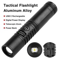 Senter LED Daya Tinggi dari Paduan Aluminium, 3 Tingkat Peredupan, Dapat Diisi Ulang via USB, Tahan Air IP54, 1000+ Lumen, Sinar Dapat Diatur, Jangkauan 1000M+