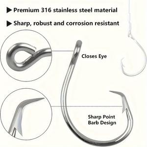 14/0 16/0 18/0 45 дюймов предварительно привязанный рыболовный крючок для акул, сверхпрочная проволока из нержавеющей стали и крючки для большой игры - Product Image 5