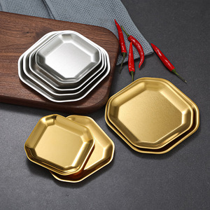 304 Stainless Steel Korean Style Square Snack Plate Gold Silver Color Microwave Safe Hotel Use - Product Image 3