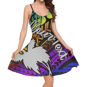 Papúa Nueva Guinea Tribal patrón estampado Sling vestido verano mujeres tirantes cuello redondo <span class=keywords><strong>de</strong></span> talla grande playa falda vestidos casuales - Product Image 5