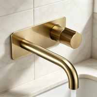 Robinet de lavabo mural encastré Weihao en laiton brossé doré, mitigeur monocommande eau chaude et froide pour salle de bain