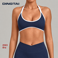 Soutien-gorge de sport dos nu à encolure profonde pour femme, avec bordure contrastante, coussinets amovibles, sans armatures, maintien moyen, pour entraînement, Pilates, Yoga