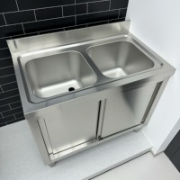 Évier commercial en acier inoxydable, évier double de style européen pour restaurant, table de préparation de cuisine avec étagère inférieure, fabriqué en Chine
