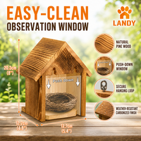 Casa de Pájaros Rústica de Madera para Exteriores con Ventanas Transparentes, Casa de Pájaros Colgante de Madera de Pino Premium para Montar en Ventana, Santuario de Observación