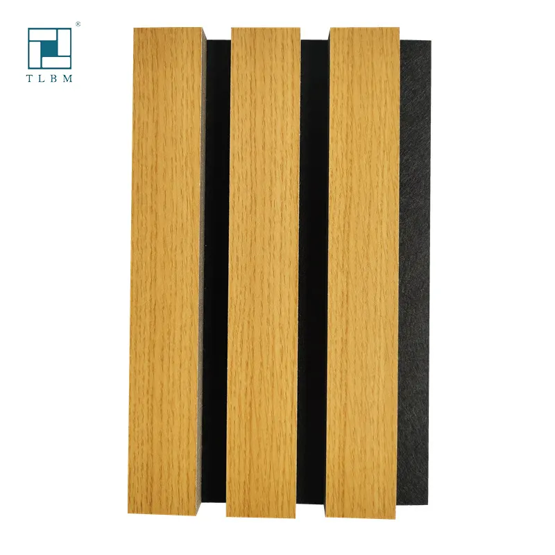 Hấp thụ âm thanh 3D gỗ Veneer Pet MDF Composite tường Slatted cách âm Bảng Gỗ Acoustic tấm