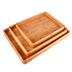 Juego de bandejas de servir de bambú Youju, 3 piezas, bandeja rectangular portátil para té y frutas, acabado en madera natural - Product Image 5