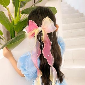 กิ๊บติดผมเด็กผู้หญิง โบว์ใหญ่ ประดับมุก เพชร ผ้าตาข่าย ผ้าออร์แกนซ่า รูปผีเสื้อ  เครื่องประดับผมเด็ก - Product Image 3