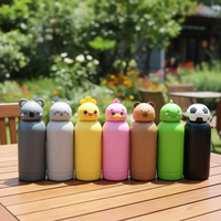 Bouteille d'eau personnalisée pour enfants avec couvercle en silicone en forme de tête d'animal, design de dessin animé, gourde isotherme en acier inoxydable sans BPA pour enfants avec LOGO