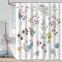 Rideau de douche floral pour salle de bain, décoration de salle de bain avec feuilles colorées, ensemble de rideau de douche avec crochets