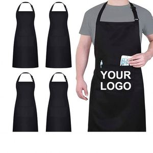 Wsy547 Custom Logo Black Restaurant Polyester Cotton Bib Grill Bbq Waterproof Cooking Chef <b>Kitchen</b> <b>Apron</b> for Women Men - Product Image 5