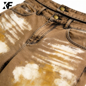 XUFEI Diseño Personalizado OEM Pantalones Cortos de Mezclilla para Hombre, de Doble Cintura, Lavados, Rotos, con Bajo sin Rematar, Estilo Vintage Desgastado, 100% Algodón, Holgados - Product Image 4