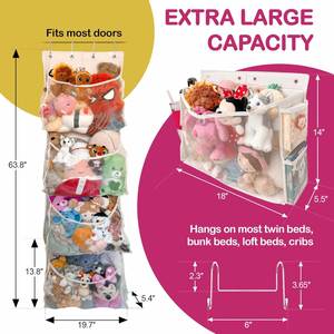 Organisateur 2-en-1 pour animaux en peluche, à poser au chevet ou sur la porte, gain de place, avec poches supplémentaires, en tissu non tissé - Product Image 2