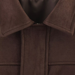4086 여성 봄 새로운 시크 패션 스웨이드 봄버 재킷 옷깃 코트 빈티지 긴 소매 여성 겉옷 시크 - Product Image 4