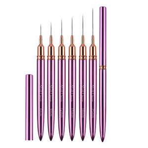 Purple Metal Handle Nail Liner Brush Set 6mm-25mm Extra Long French Gel Detail Brushes with <b>Cap</b> - Product Image 1